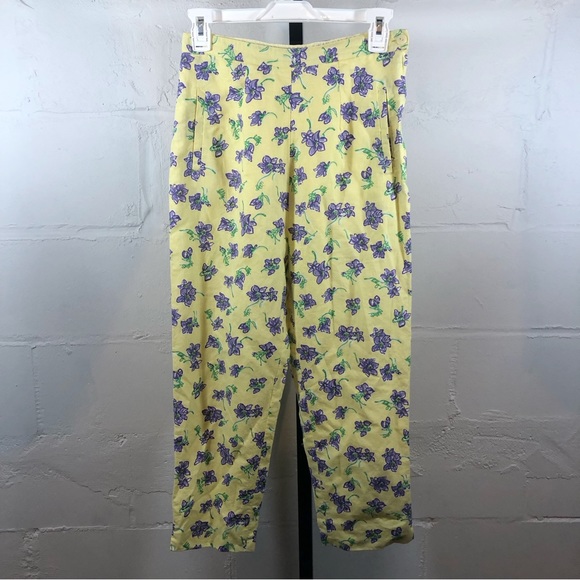 Lilly Pulitzer Linen Blend Floral Crop Pants Size 4 Yellow Purple - Picture 1 of 7
